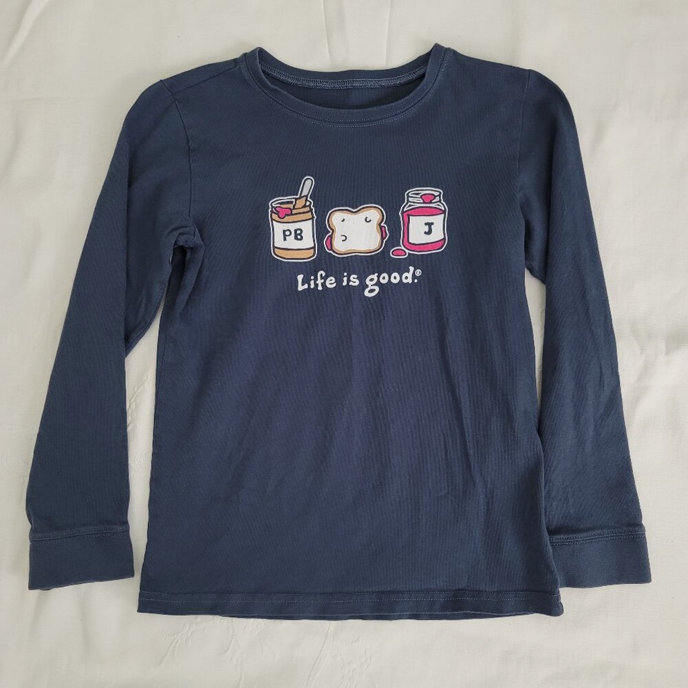 ***Kids Life is good Blue PB & J long sleeve T-shirt Large,***